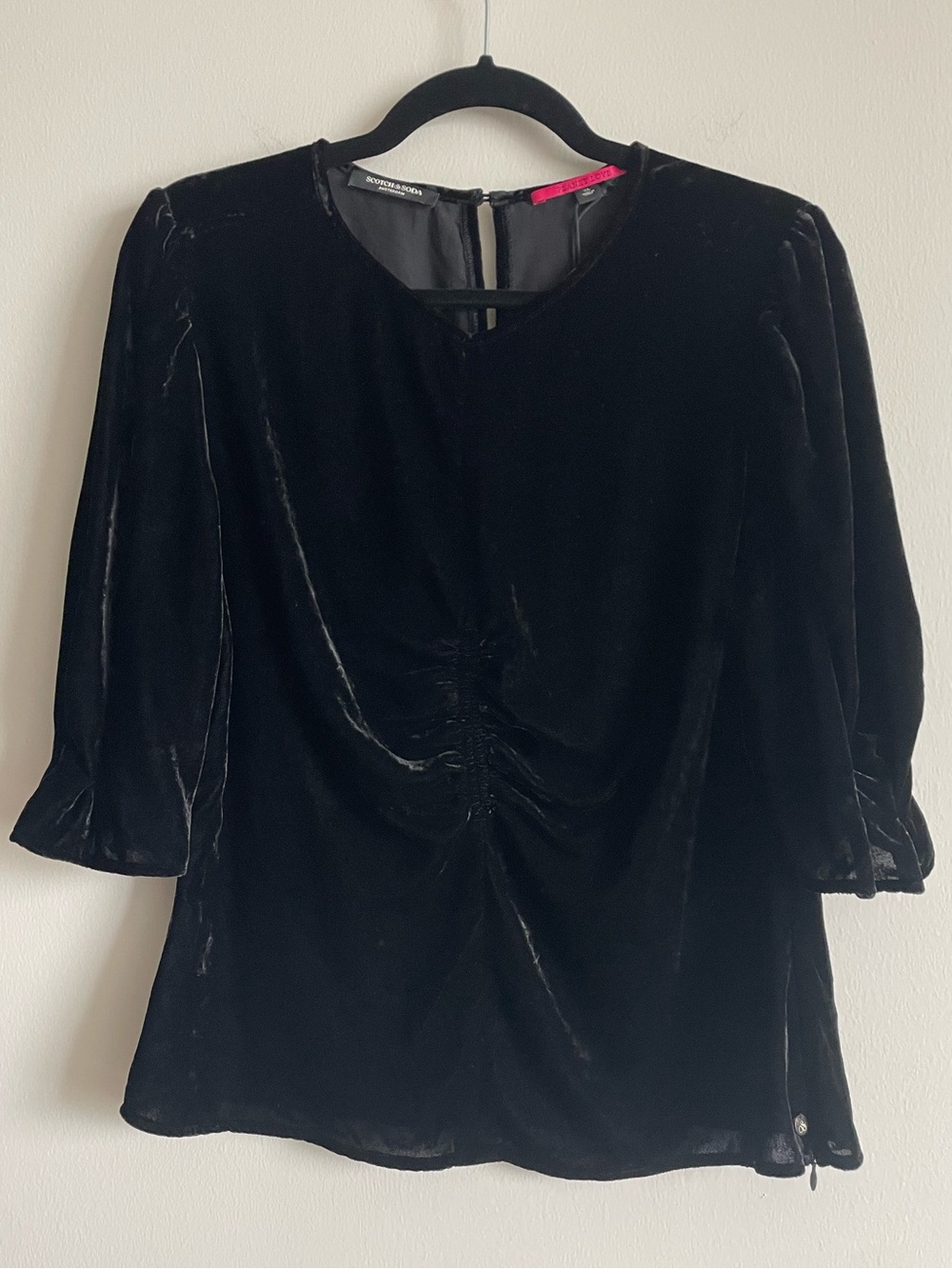 Scotch & Soda Velvet Top Black Ruched Puffed Sleeve Whimsigoth Stevie Nicks XL
